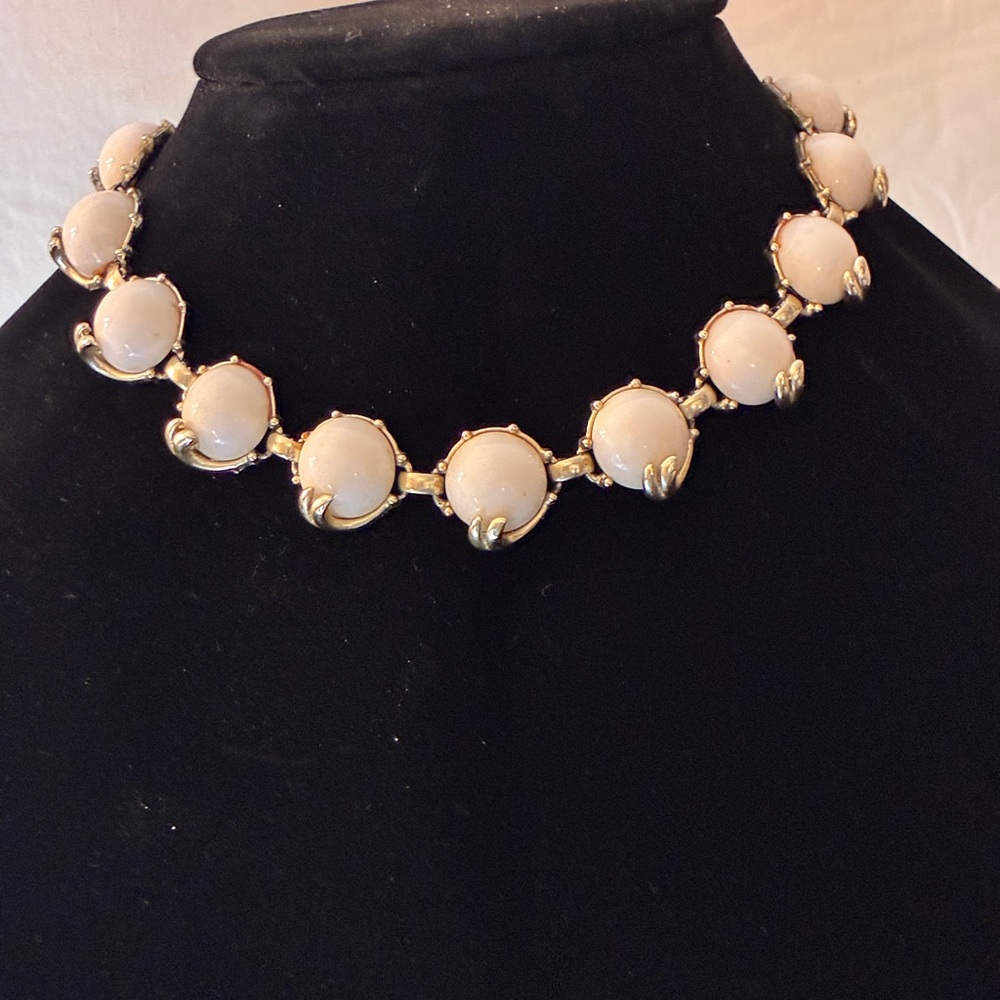 Gorgeous Vintage Choker with White, Domed Lucite Cabochons in a Silver Tone